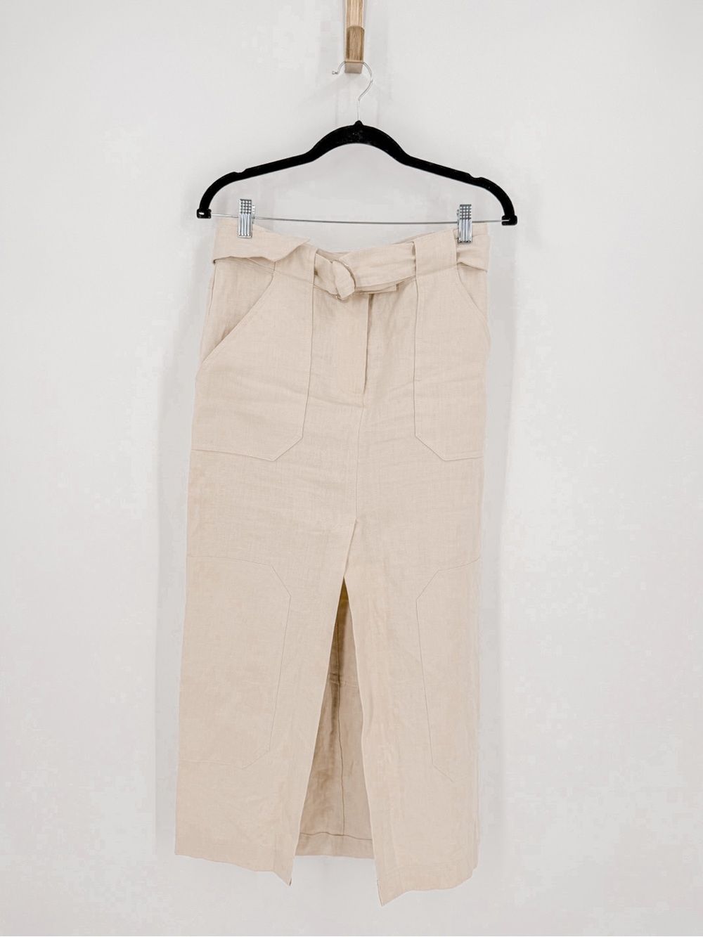 GRLFRND Linen Cargo Midi Skirt Natural Size S